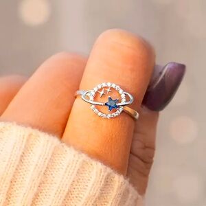 Star and Moon Ring, Planet and Star Ring, Cubic Zirconia Star and Planet Ring